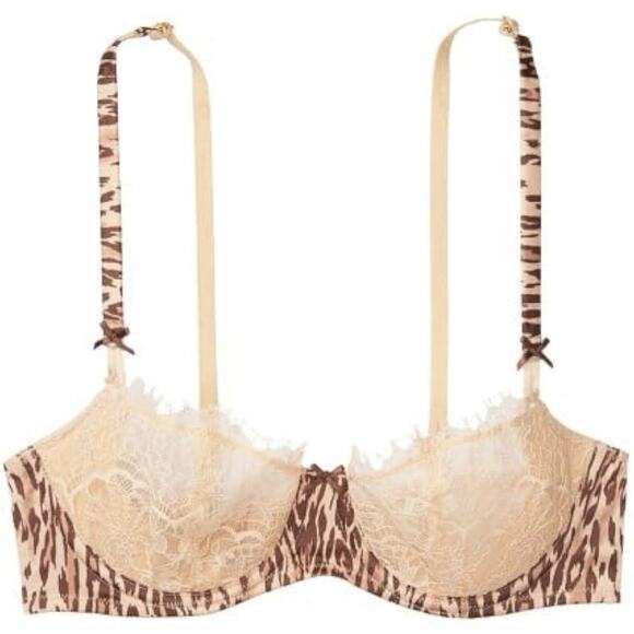 Victoria Secret VS Dream Angels 38B Lightly Padded Uplift Bra Animal Print Lace - Picture 1 of 14